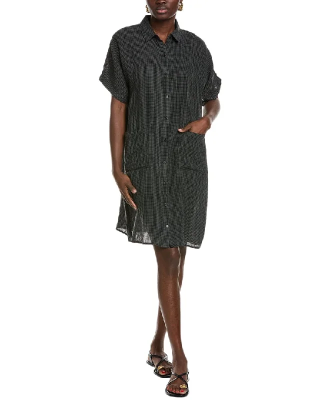 Best Deals EILEEN FISHER Gingham Linen Shirtdress
