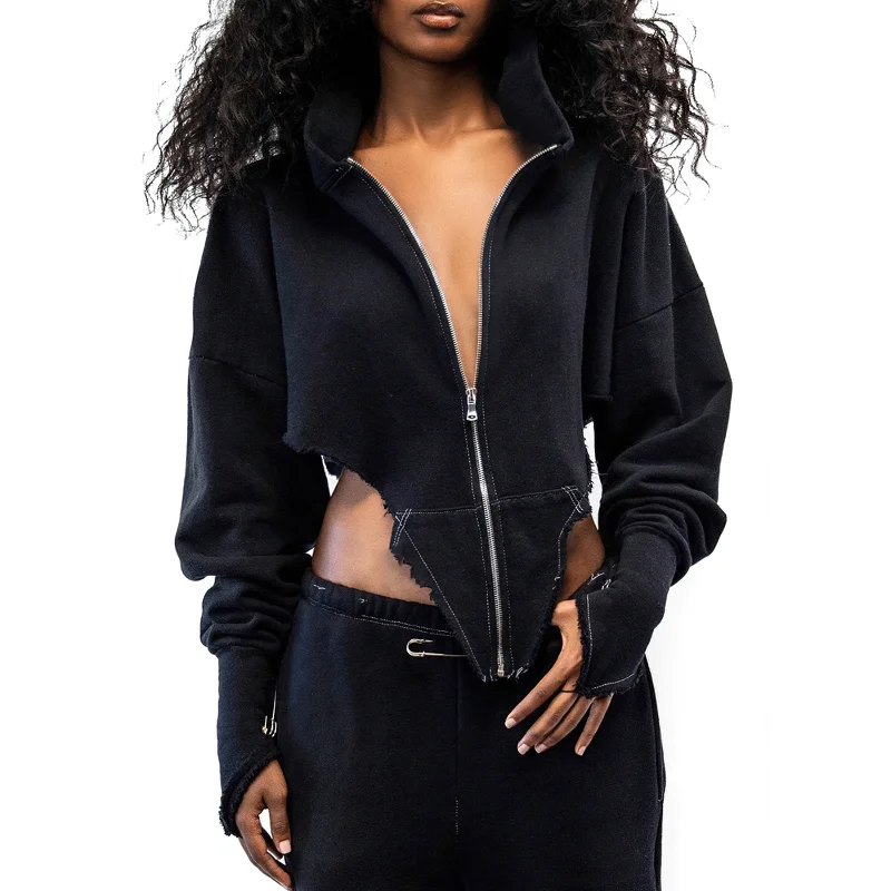 Fantastic Offers Black Zipper Pastel Goth Clothing / Vintage Women's Hoodies / Gothic Aesthetic Top with Long Sleeves