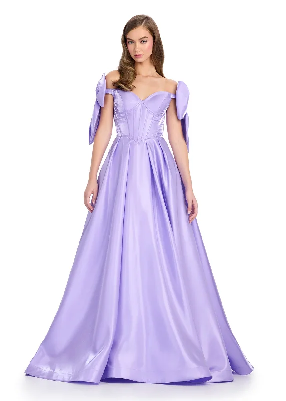 Daily Deals Ashley Lauren 11871 Size 2 Lilac Long Bow off the shoulder Dress Corset A Line Pageant Gown Pockets