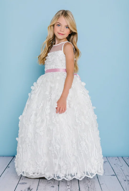 Factory Direct Sale Rosebuds 5133 Size 2 Champagne/Wine Long Floral Applique Flower Girl Dress Lace Ballgown Formal