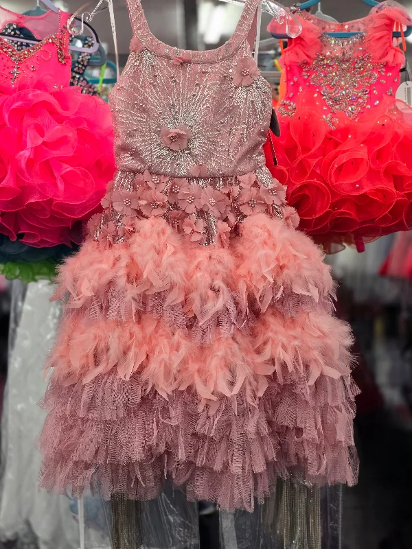 Seasonal Clearance Marc Defang 5156 Size 10 Pink Girls Short Feather Dress sequin 3d Flower lace cocktail gown