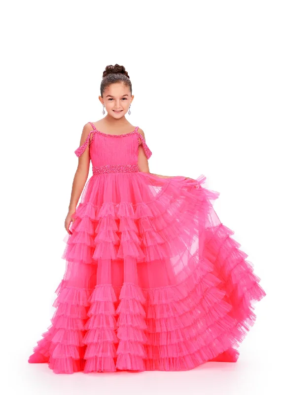 The Best Prices Ashley Lauren 8261 Ruffled Skirt Girls Ballgown Embellished off the Shoulder Straps and Waistline