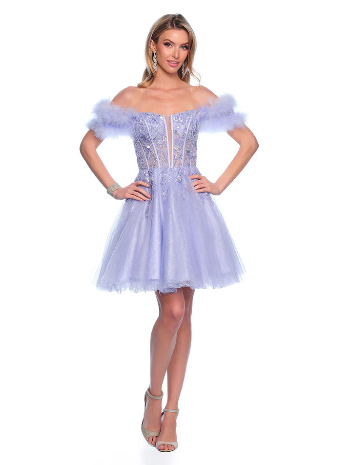 Sale Event Dave & Johnny 11775 Size 00, 10 Blue Shimmer Lace A Line Feather Homecoming Dress off the shoulder Cocktail Gown