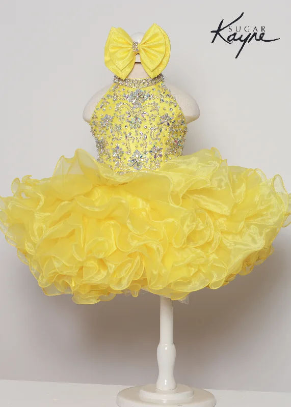 Big Discounts Sugar Kayne C223 Girls Baby Short ruffle Cupcake Pageant Dress Bow Halter Beaded Gown