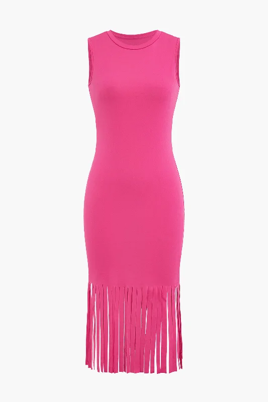 Discount Deals Fringe Hem Sleeveless Midi Dress