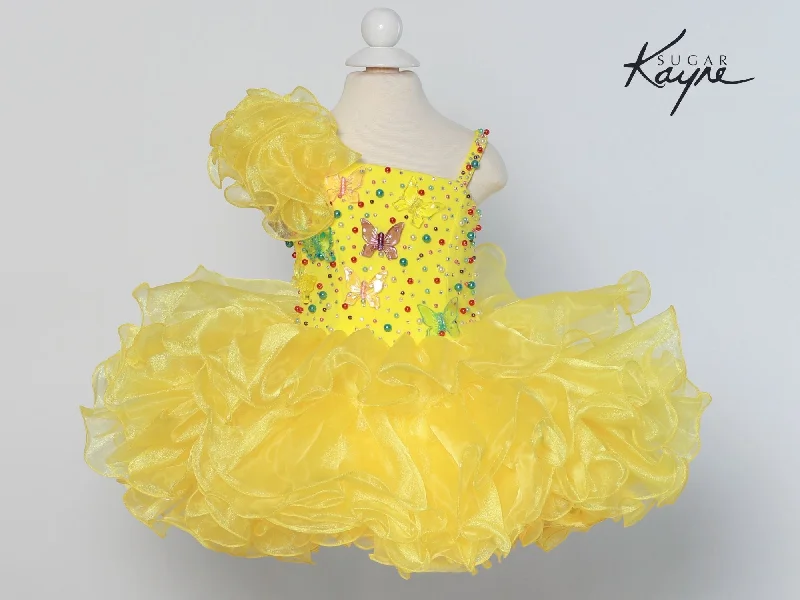 Unmissable Offer Sugar Kayne C209 Short Cupcake Ruffle One Shoulder Girls Pageant Dress Butterflies