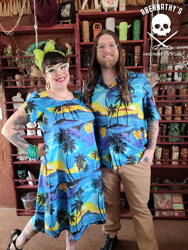 Price Fest Vintage 1980's Blue Dress & Shirt Matching Set