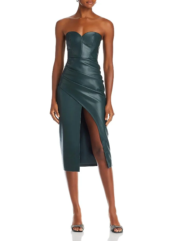 Seasonal Sale Womens Faux Leather Midi Cocktail And Party Dress