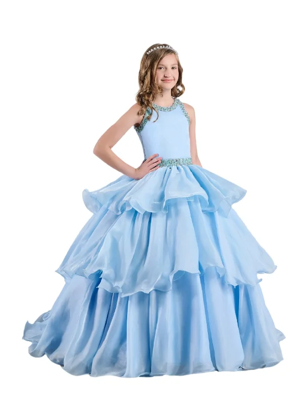 Great Bargains Tiffany Princess 13787 Size 4 Sky Ruffle Layer Girls Pageant Dress Backless High Neck Crystal Neckline