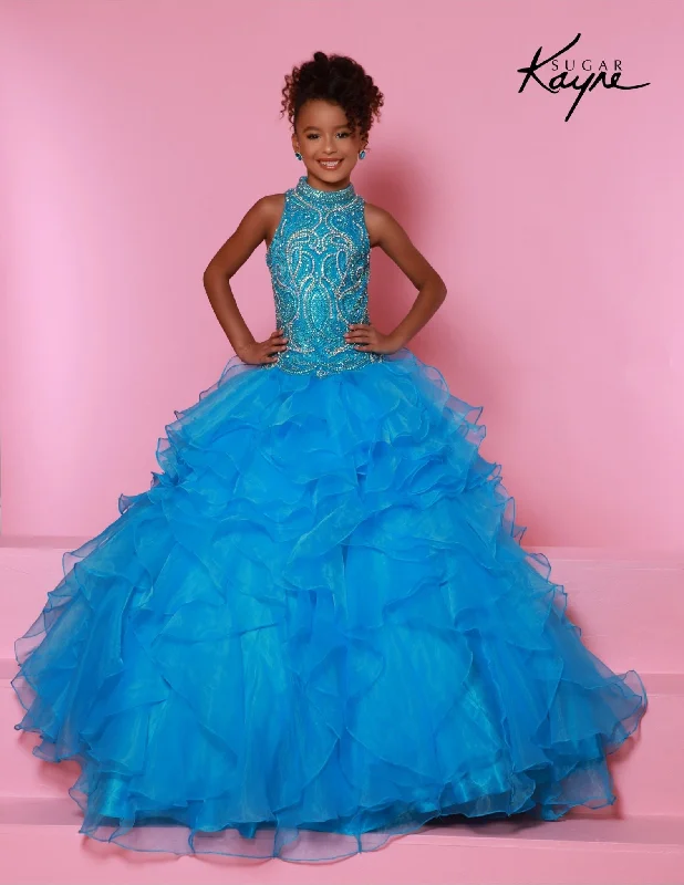 Act Fast Sugar Kayne C326 Girls Preteens Pageant Dress Ruffled Long Skirt High Neckline Crystal Bodice Sleeveless