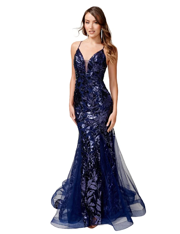 Major Savings Nina Canacci 8236 Size 4 Navy Sequin Mermaid Prom Dress Backless Corset Formal Gown V Neck