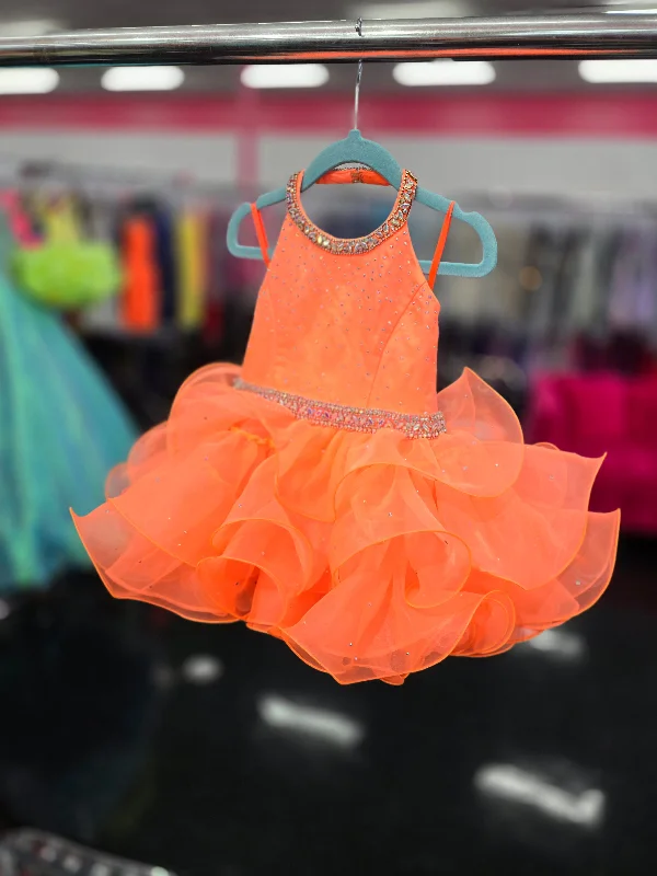 Super Bargain Sugar Kayne C220 Size 2T Neon Orange Girls Baby Halter Cupcake Ruffle Pageant Dress Corset Formal Gown