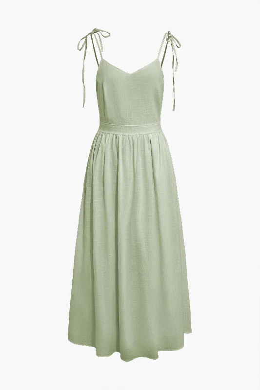 Today’s Deal Tie Strap Backless Pleated Maxi Dress