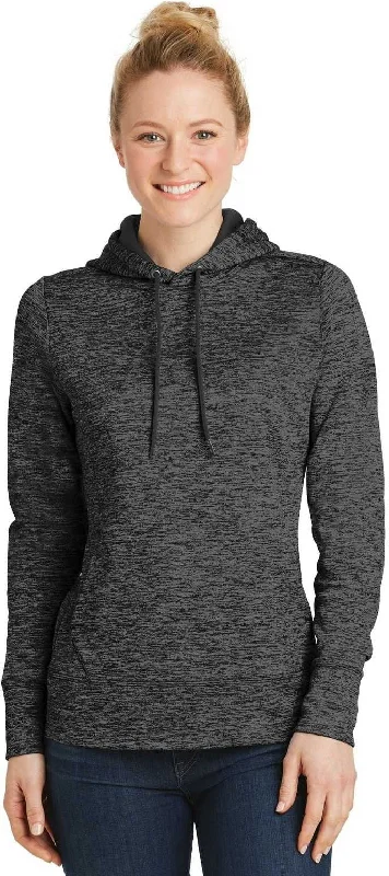 Deal Zone Sport-Tek LST225 Ladies PosiCharge Electric Heather Fleece Hooded Pullover - Gray Black Electric