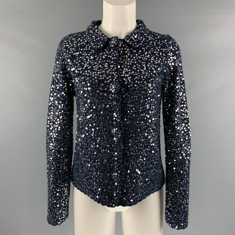 Final Clearance MANOUSH Size M Navy Silver Wool Blend Sequined Cropped Jacket