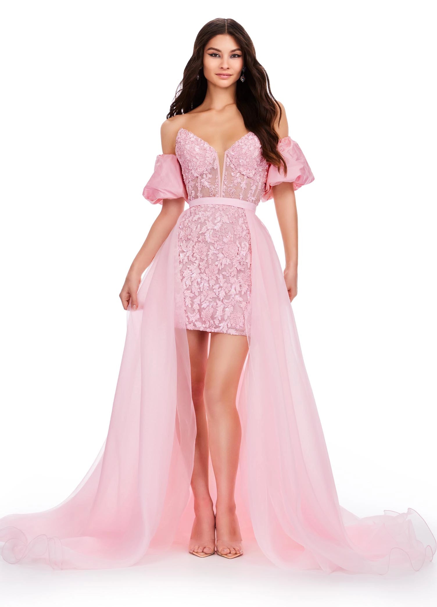 Amazing Deals Ashley Lauren 1740 Size 4 Candy Pink Long Organza Pageant Overskirt Wire Hem Layered Train Detachable