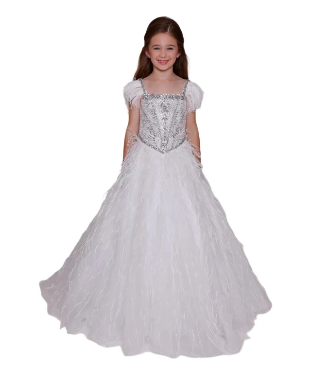 Massive Deals Ava Presley 39889 Size 6, 12 Off White Girls Crystal Bodice Feather Ballgown Pageant Dress Cap Sleeve Formal
