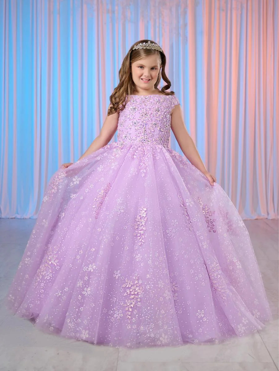 Anniversary Sale Tiffany Princess 13768 Size 8 Lilac Girls Shimmer Lace Pageant Dress off the Shoulder Corset Formal Gown