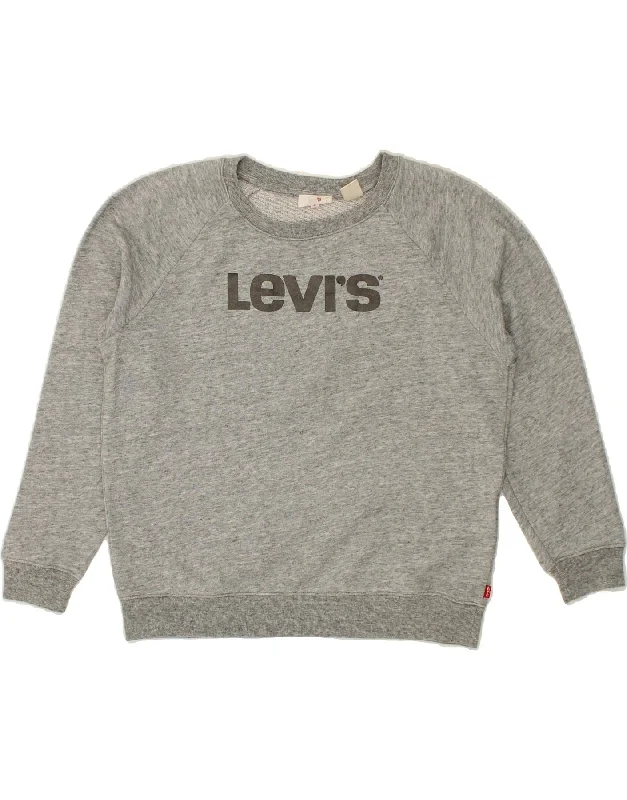 Special Price LEVI'S Womens Oversized Graphic Sweatshirt Jumper UK 10 Small Grey Flecked