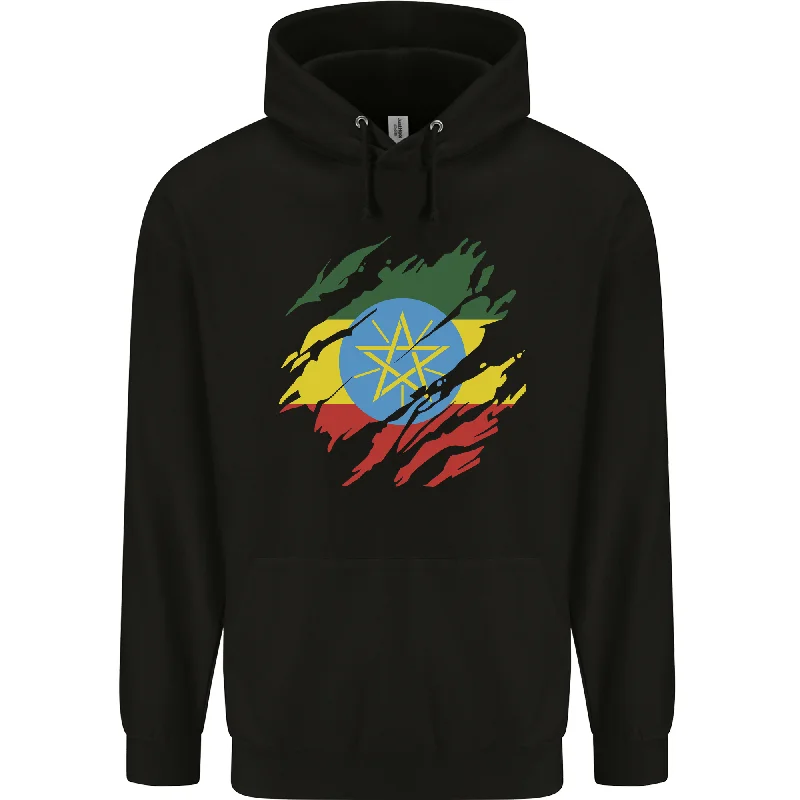 Limited Availability Torn Ethiopia Flag Ethiopian Day Football Mens 80% Cotton Hoodie