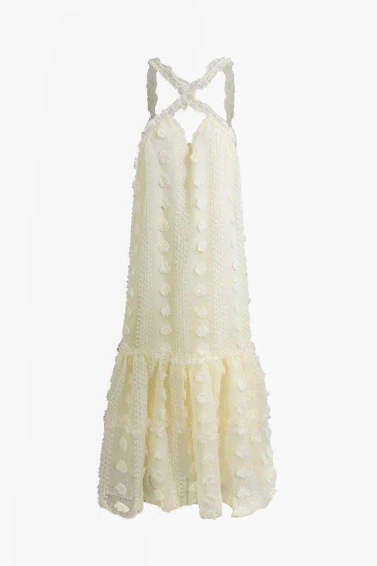 Daily Deals 3D Flower Cross Strap Tiered Maxi Dress