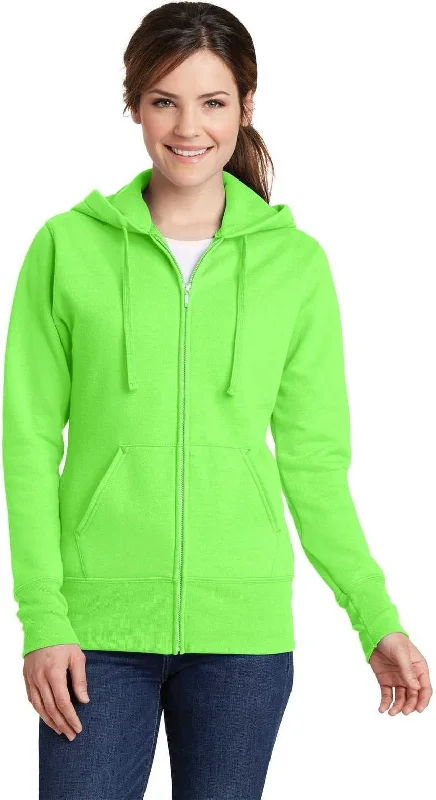Limited Stock Port & Company LPC78ZH Ladies Core Fleece Full-Zip Hooded Sweatshirt - Neon Green