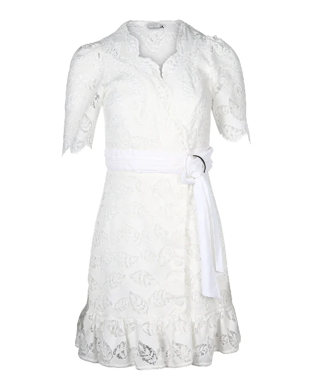 Mega Sale Sandro Paris Zany Gathered Broderie Anglaise Mini Wrap Dress in White Polyester