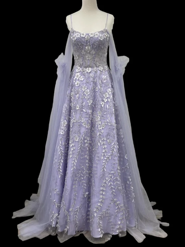 Savings Galore Nox Anabel E1281 Size 6 Lilac Beaded A Line Sheer Corset Cape Formal Dress Sheer Corset Lace