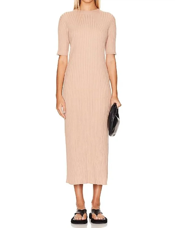 Flash Deals Maeve Rib Knit Midi Dress In Warm Taupe