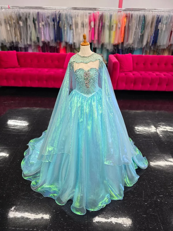 Price Break Sugar Kayne C334 Size 6 Blue Girls Pageant Dress Iridescent Organza Sweetheart Neckline Long Ball Gown Skirt