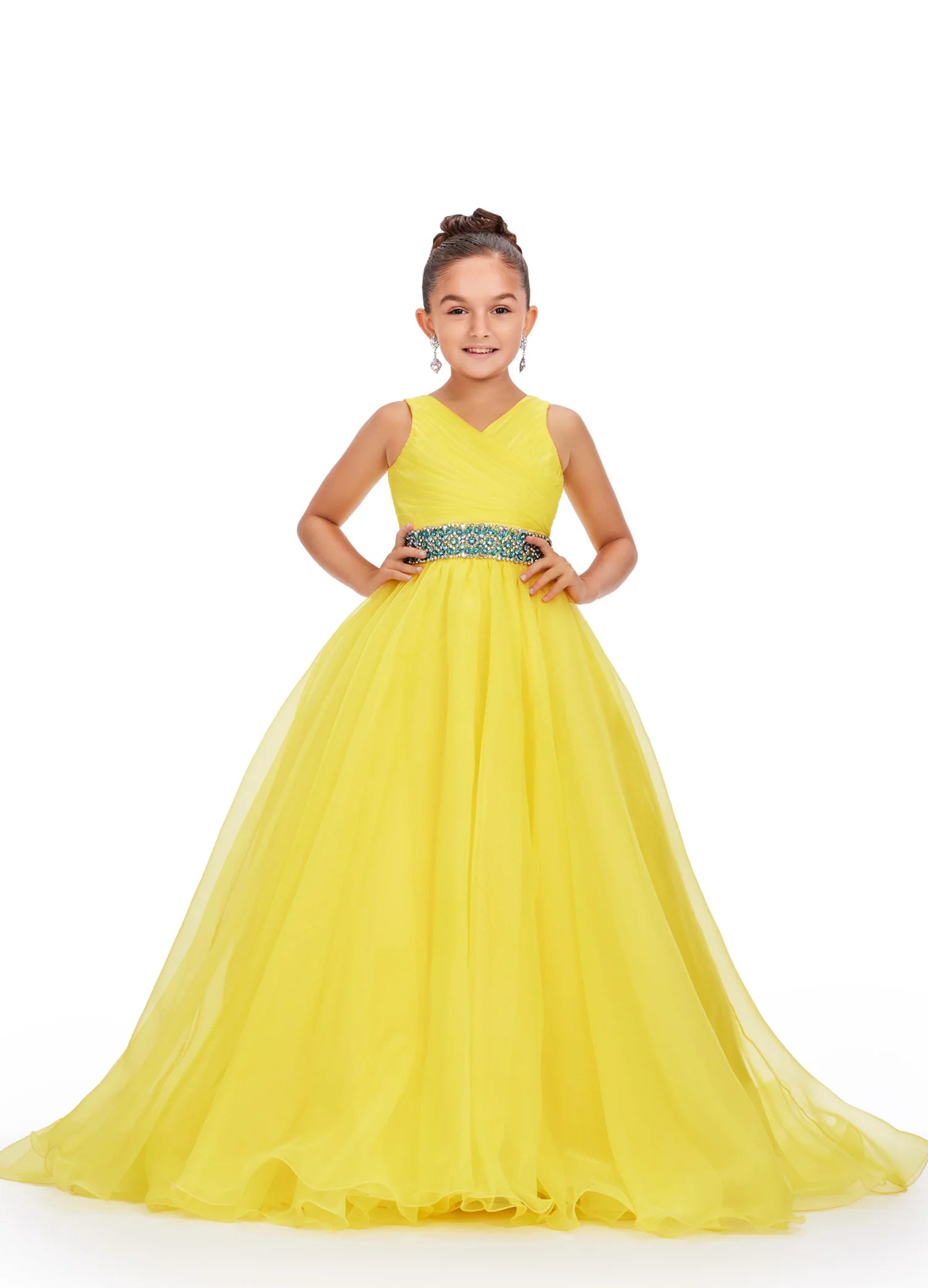 New Deals Ashley Lauren Kids 8249 Size 8 Yellow Girls Organza A Line Pageant Dress Ballgown V Neck Crystal Belt