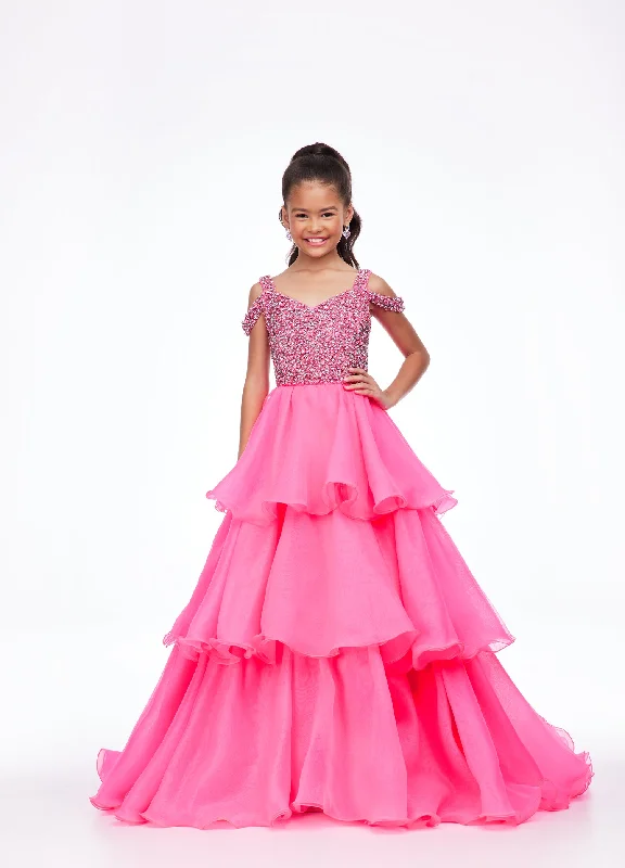 Quick Sale Ashley Lauren Kids 8101 Girls Off Shoulder Pageant Gown with Multi-Tiered Ruffle Skirt Off Shoulder