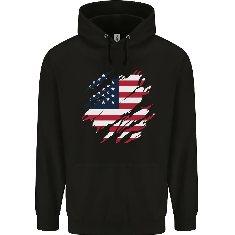 Seasonal Sale Torn USA Flag Independence Day Football Mens 80% Cotton Hoodie
