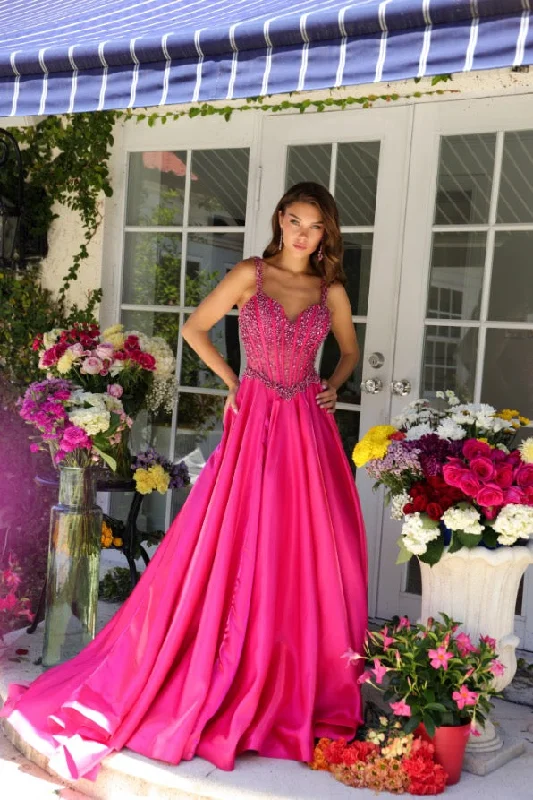 Shop and Save Ava Presley 29521 Size 4 Hot Pink Long Sheer Crystal Corset Pageant Dress Formal Ballgown Prom Train