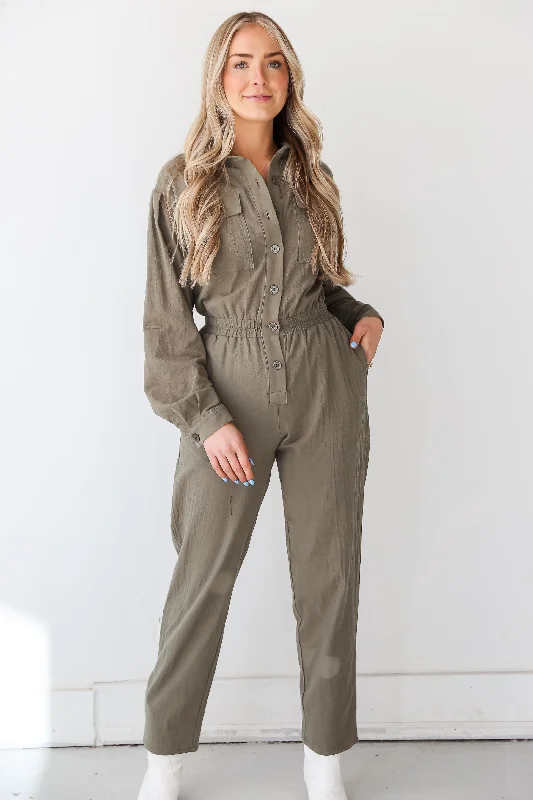 Limited Stock FINAL SALE - Striking Attitude Olive Jumpsuit