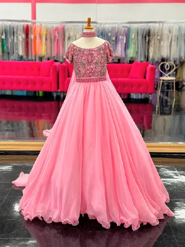 Exclusive Offers Samantha Blake 1113 Girls Pageant Dress Crystal Cape Choker A Line Ballgown Cap Sleeve