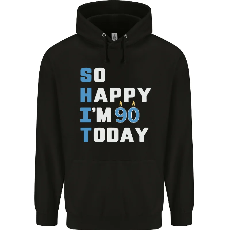 Clearance Sale So Happy Im 90 Today Funny 90th Birthday Year Old Mens 80% Cotton Hoodie