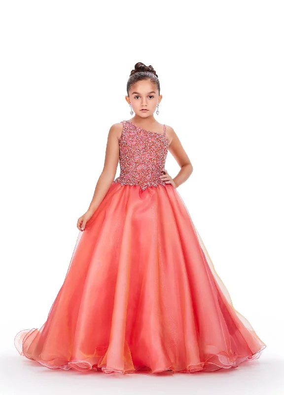 Grand Opening Sale Ashley Lauren Kids 8218 Beaded Crystal Girls Pageant Dress two tone Ball Gown Train Formal