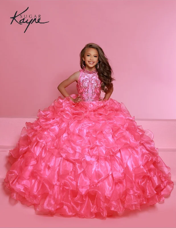 Deal Alert Sugar Kayne C328 Girls Preteens Pageant Dress Halter Neckline Full Ruffle Ball Gown Long Skirt Crystal Bodice