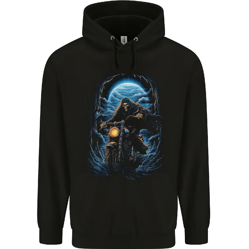 Daily Deals Skull Biker Motorcycle Motorbike Grim Reaper 10 Mens 80% Cotton Hoodie