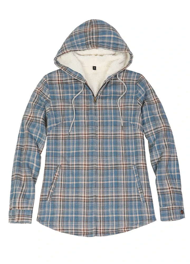 Exclusive Preview Women's Sherpa-Lined Flannel Jacket Full Zip Up Hooded Plaid Shirt