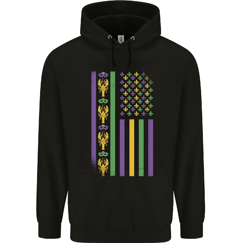 New Markdowns USA Mardi Gras American Flag America Mens 80% Cotton Hoodie
