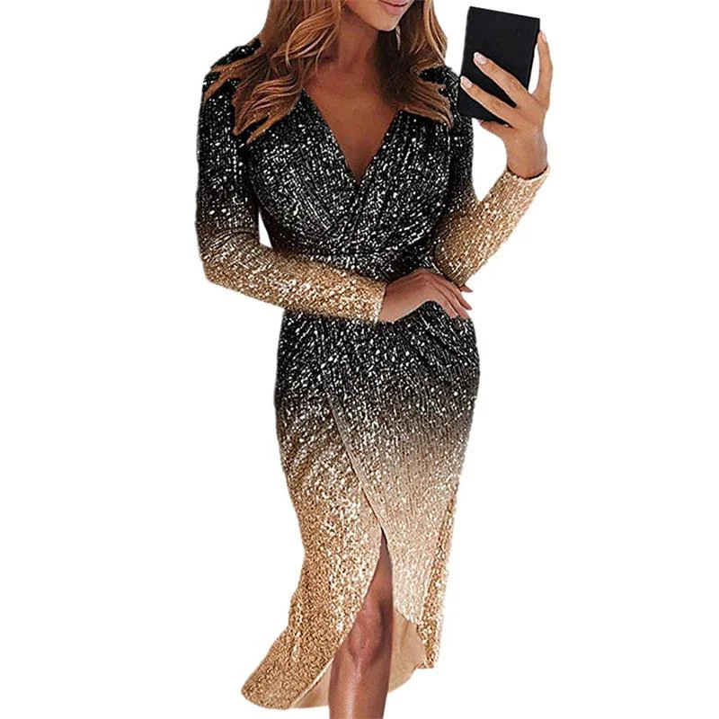 Limited Edition Sparkle Gradient Color Midi Warp Dress