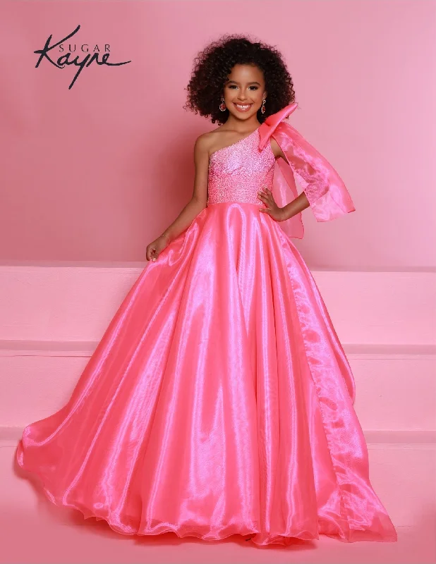 Closeout Sugar Kayne C310 Girls Preteens Pageant Dress Preteens Gown One Shoulder Bow