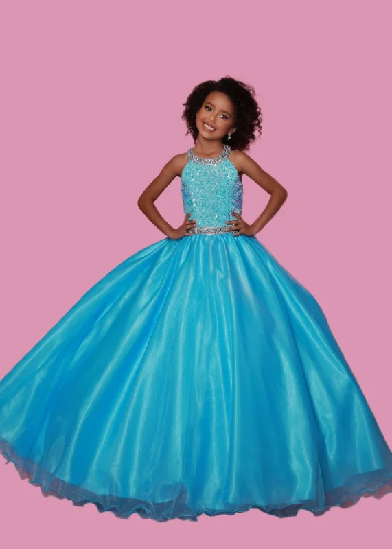 Final Markdown Sugar Kayne C321 Velvet Sequin High neck Girls Pageant Dress Shimmer Ball gown