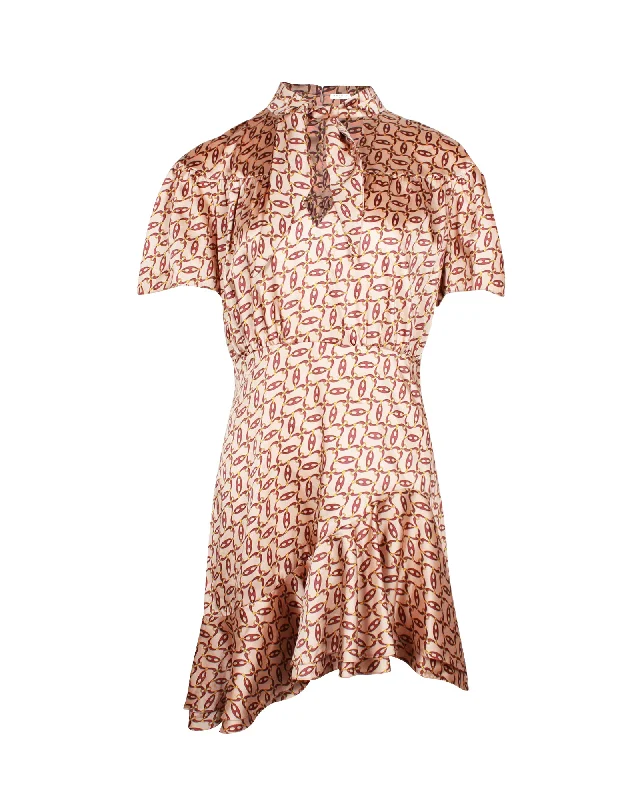 Loyalty Reward Sandro Paris Printed Asymmetric Hem Dress in Beige Polyester