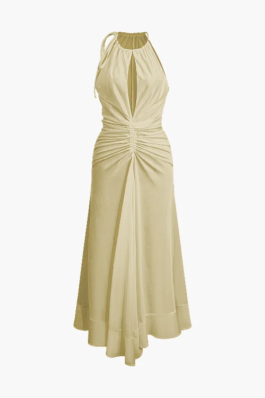 TIME-Limited Offer Ruffle Hem Ruched Sleeveless Maxi Dress