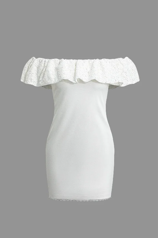 Unmissable Offer Lace Ruffle Neckline One Shoulder Mini Dress