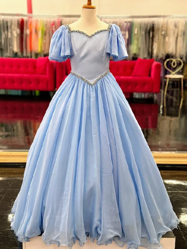 Best Deals Samantha Blake 1126 Size 4 Sky Girls Pageant Dress Ruffle Cap Sleeve A Line Gown Satin Bodice Formal