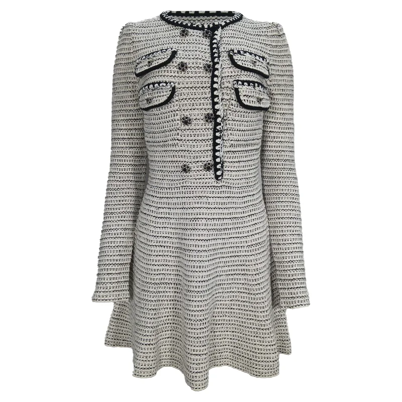 Doorbuster Deal Self-Portrait Melange Knit Dress In Cream Black Cotton and Wool